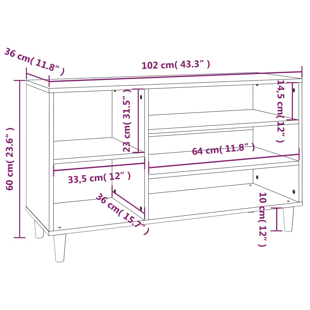 Schoenenkast 102x36x60 cm bewerkt hout bruin eikenkleur is nu te koop bij PeponiXL, paradijselijk wonen!