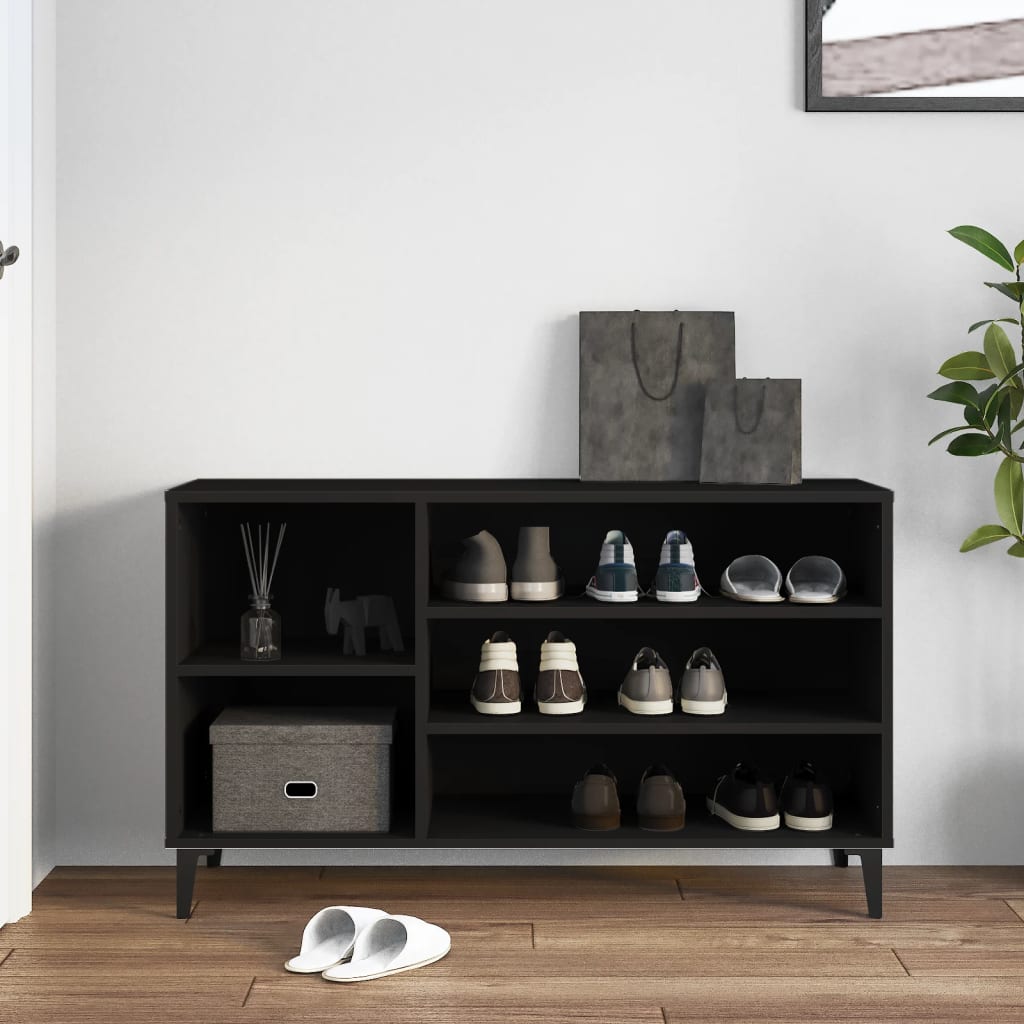 Schoenenkast 102x36x60 cm bewerkt hout zwart is nu te koop bij PeponiXL, paradijselijk wonen!