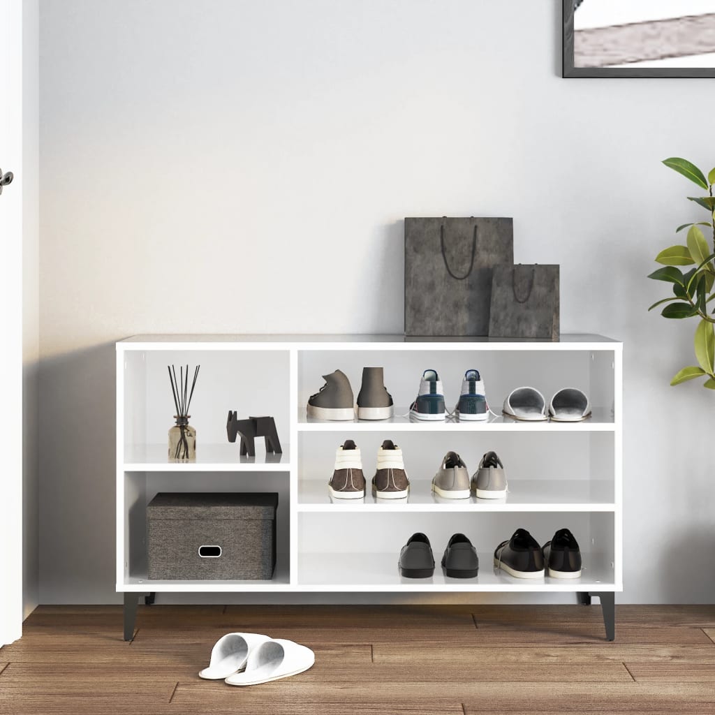 Schoenenkast 102x36x60 cm bewerkt hout hoogglans wit is nu te koop bij PeponiXL, paradijselijk wonen!