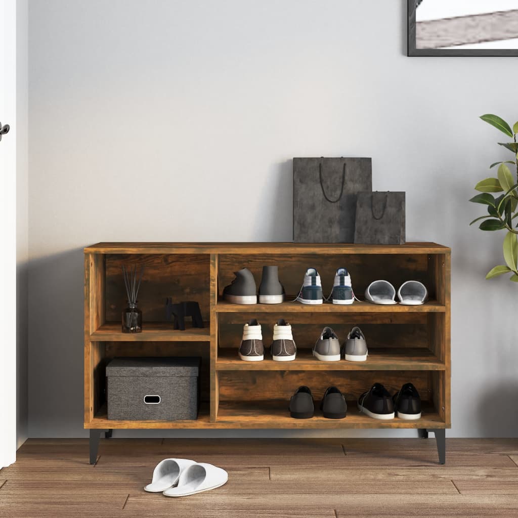 Schoenenkast 102x36x60 cm bewerkt hout gerookt eikenkleurig is nu te koop bij PeponiXL, paradijselijk wonen!