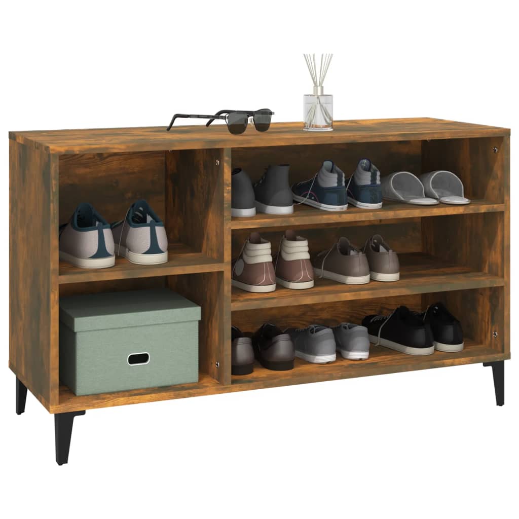 Schoenenkast 102x36x60 cm bewerkt hout gerookt eikenkleurig is nu te koop bij PeponiXL, paradijselijk wonen!