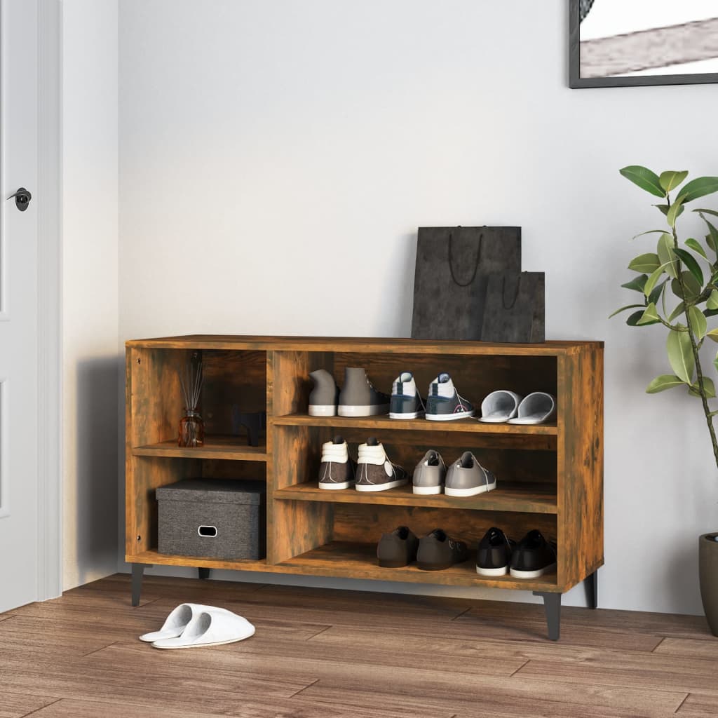 Schoenenkast 102x36x60 cm bewerkt hout gerookt eikenkleurig is nu te koop bij PeponiXL, paradijselijk wonen!