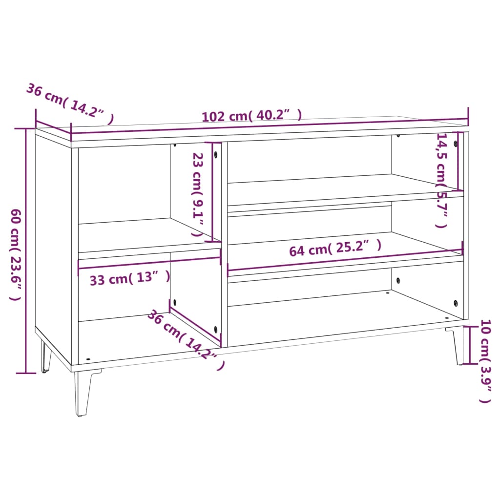 Schoenenkast 102x36x60 cm bewerkt hout bruin eikenkleur is nu te koop bij PeponiXL, paradijselijk wonen!