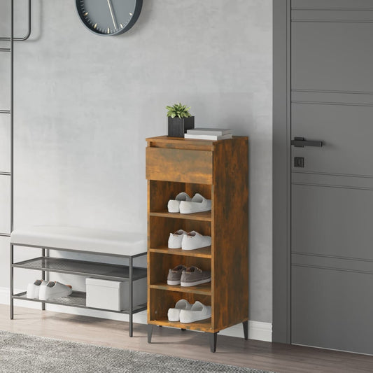 Schoenenrek 40x36x105 cm bewerkt hout gerookt eikenkleurig is nu te koop bij PeponiXL, paradijselijk wonen!