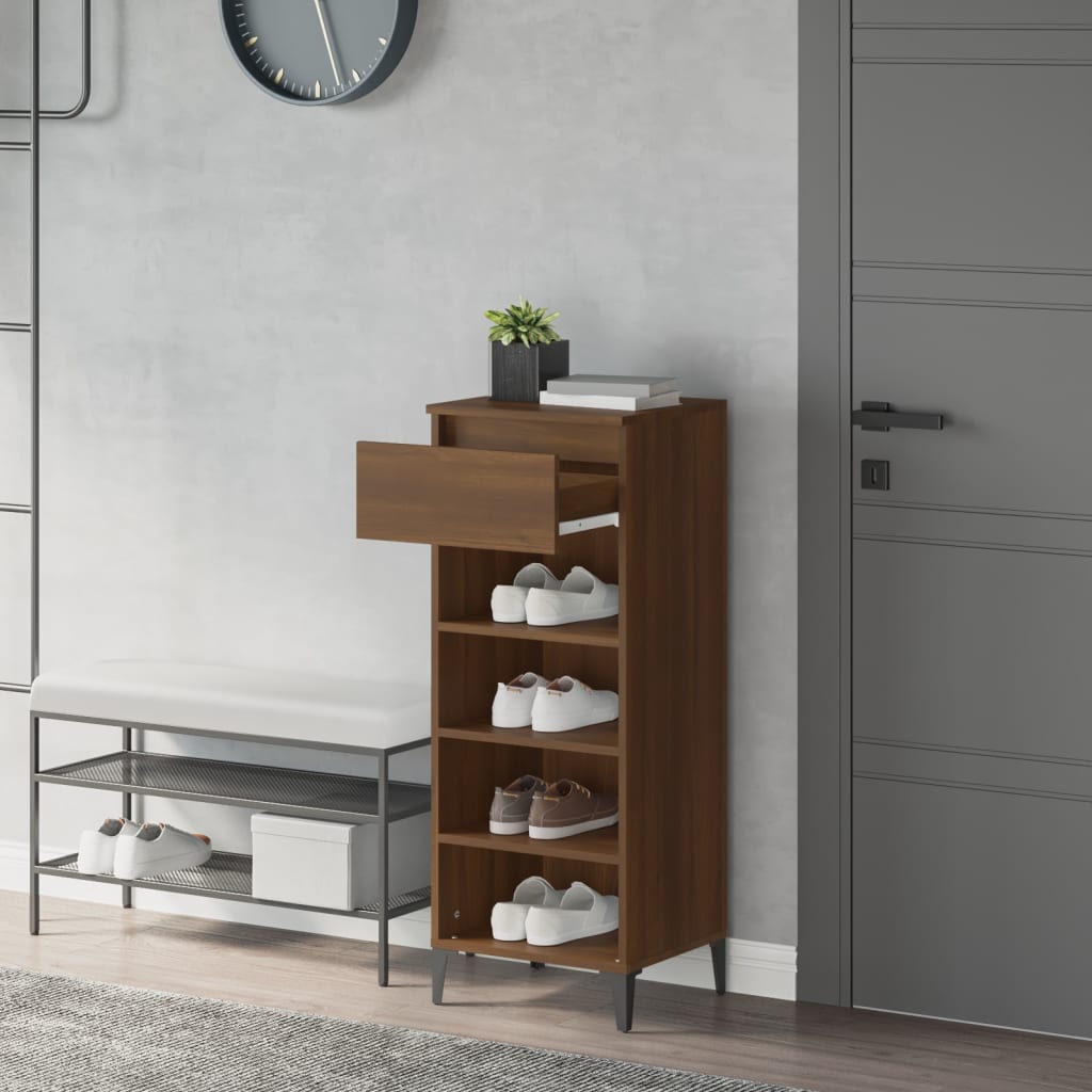 Schoenenrek 40x36x105 cm bewerkt hout bruin eikenkleur is nu te koop bij PeponiXL, paradijselijk wonen!