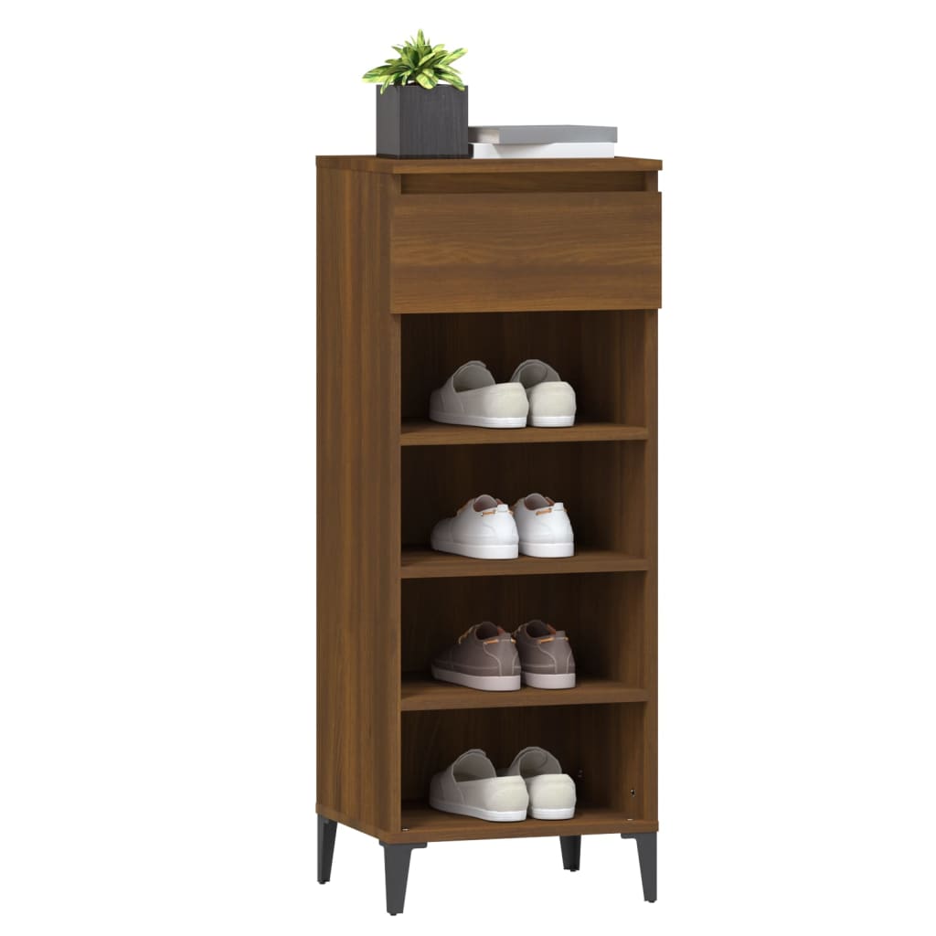 Schoenenrek 40x36x105 cm bewerkt hout bruin eikenkleur is nu te koop bij PeponiXL, paradijselijk wonen!