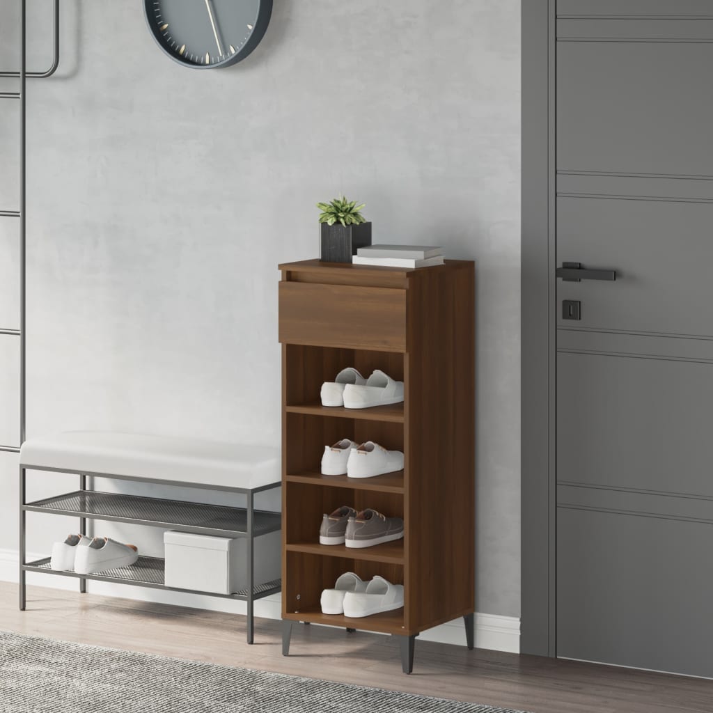 Schoenenrek 40x36x105 cm bewerkt hout bruin eikenkleur is nu te koop bij PeponiXL, paradijselijk wonen!