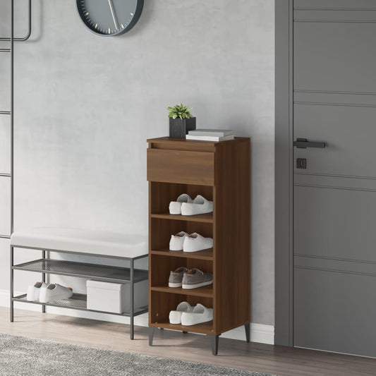 Schoenenrek 40x36x105 cm bewerkt hout bruin eikenkleur is nu te koop bij PeponiXL, paradijselijk wonen!