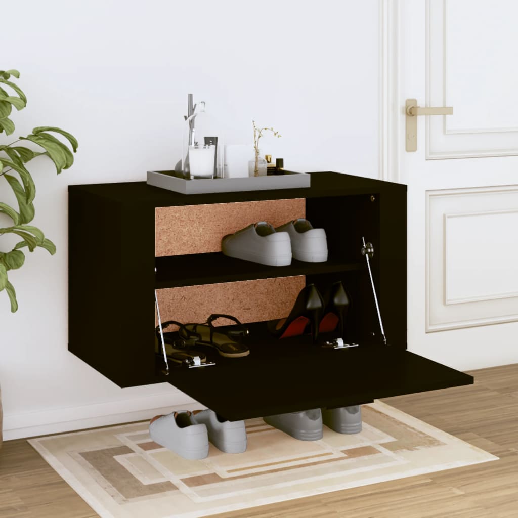 Wandschoenenkast 70x35x38 cm bewerkt hout zwart is nu te koop bij PeponiXL, paradijselijk wonen!