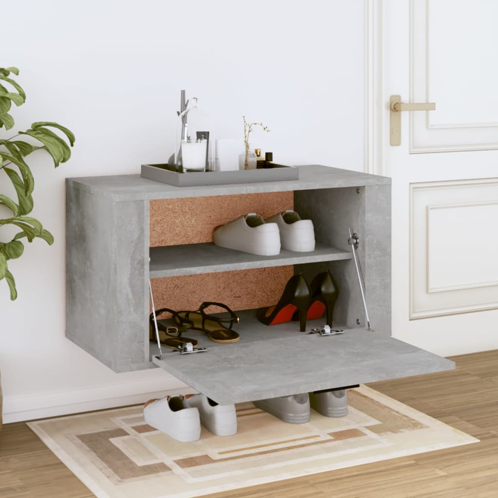 Wandschoenenkast 70x35x38 cm bewerkt hout betongrijs is nu te koop bij PeponiXL, paradijselijk wonen!