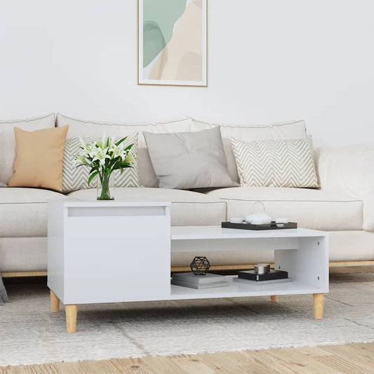 Salontafel 100x50x45 cm bewerkt hout hoogglans wit is nu te koop bij PeponiXL, paradijselijk wonen!