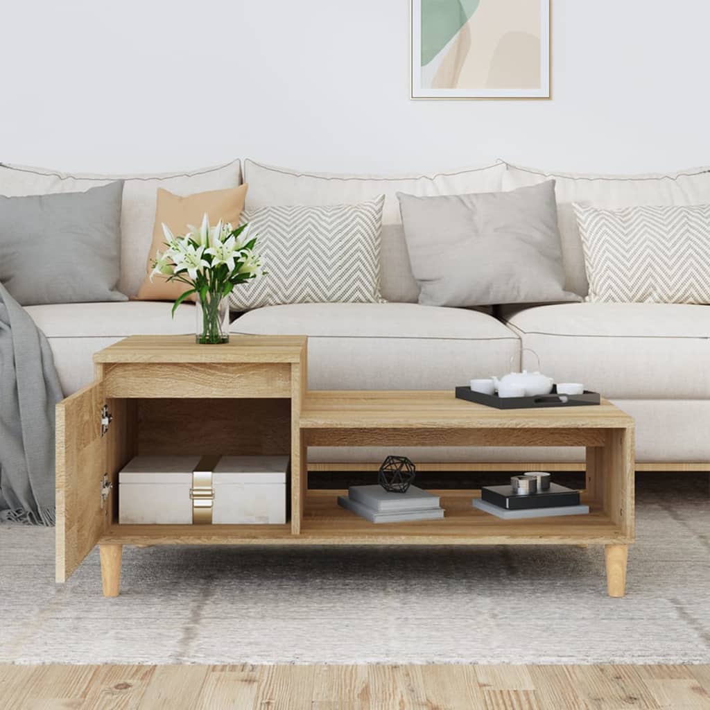 Salontafel 100x50x45 cm bewerkt hout sonoma eiken is nu te koop bij PeponiXL, paradijselijk wonen!