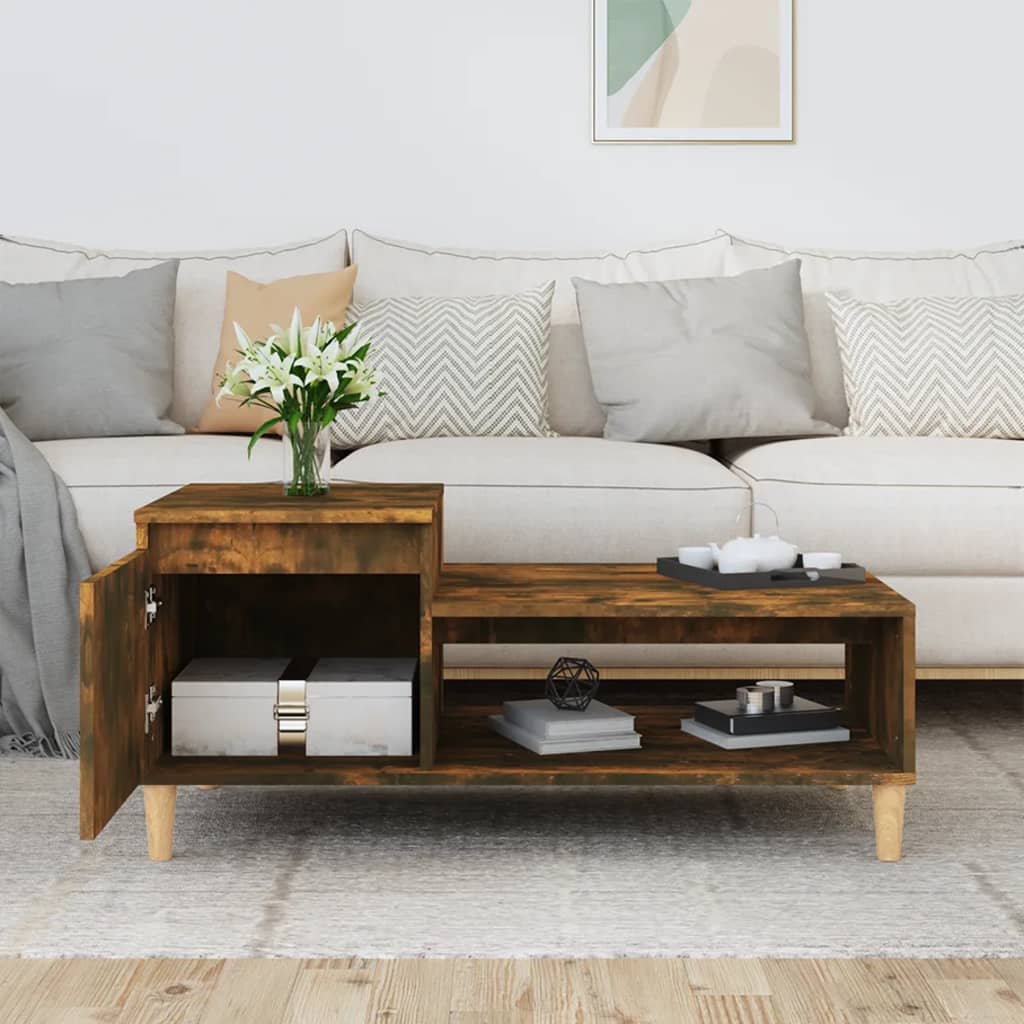 Salontafel 100x50x45 cm bewerkt hout gerookt eikenkleurig is nu te koop bij PeponiXL, paradijselijk wonen!