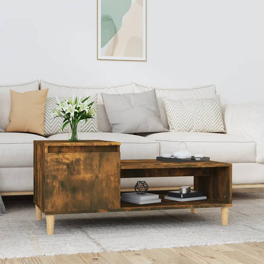 Salontafel 100x50x45 cm bewerkt hout gerookt eikenkleurig is nu te koop bij PeponiXL, paradijselijk wonen!