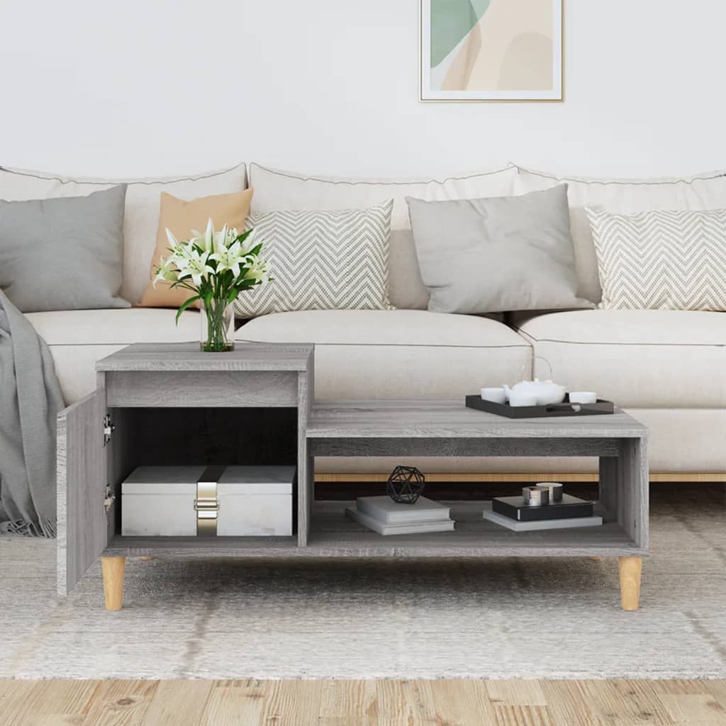 Salontafel 100x50x45 cm bewerkt hout grijs sonoma is nu te koop bij PeponiXL, paradijselijk wonen!