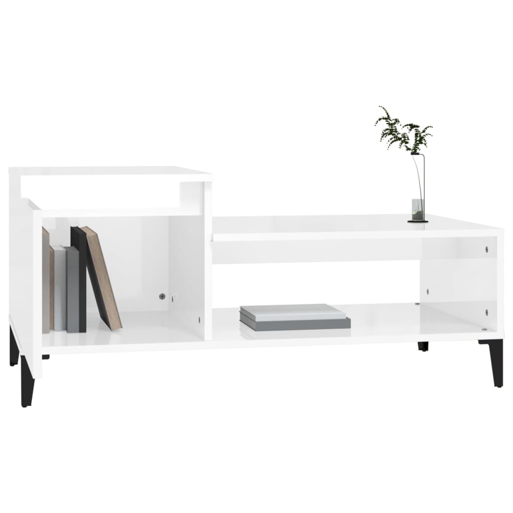 Salontafel 100x50x45 cm bewerkt hout hoogglans wit is nu te koop bij PeponiXL, paradijselijk wonen!