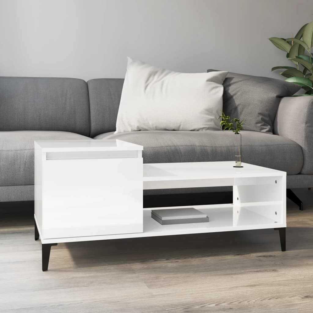 Salontafel 100x50x45 cm bewerkt hout hoogglans wit is nu te koop bij PeponiXL, paradijselijk wonen!