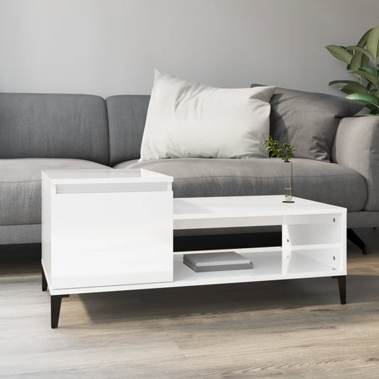 Salontafel 100x50x45 cm bewerkt hout hoogglans wit is nu te koop bij PeponiXL, paradijselijk wonen!