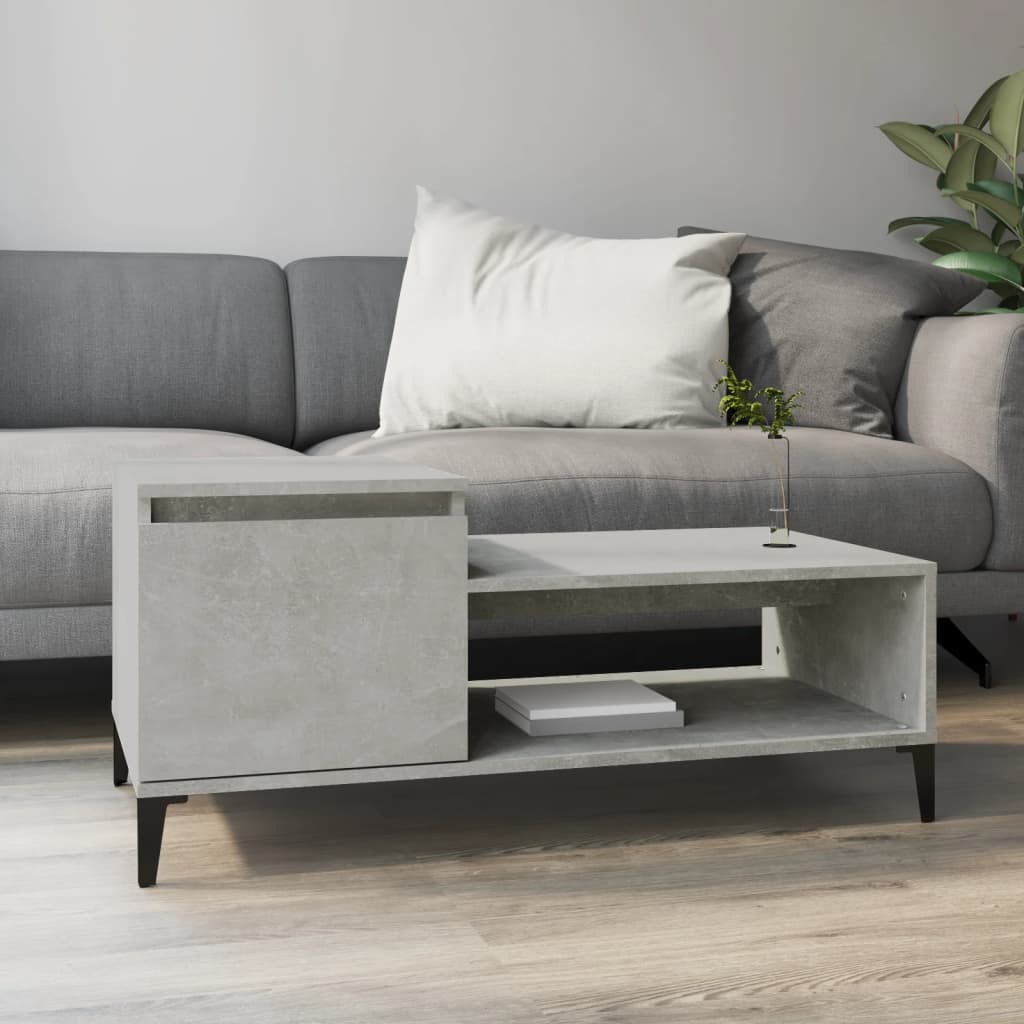 Salontafel 100x50x45 cm bewerkt hout betongrijs is nu te koop bij PeponiXL, paradijselijk wonen!