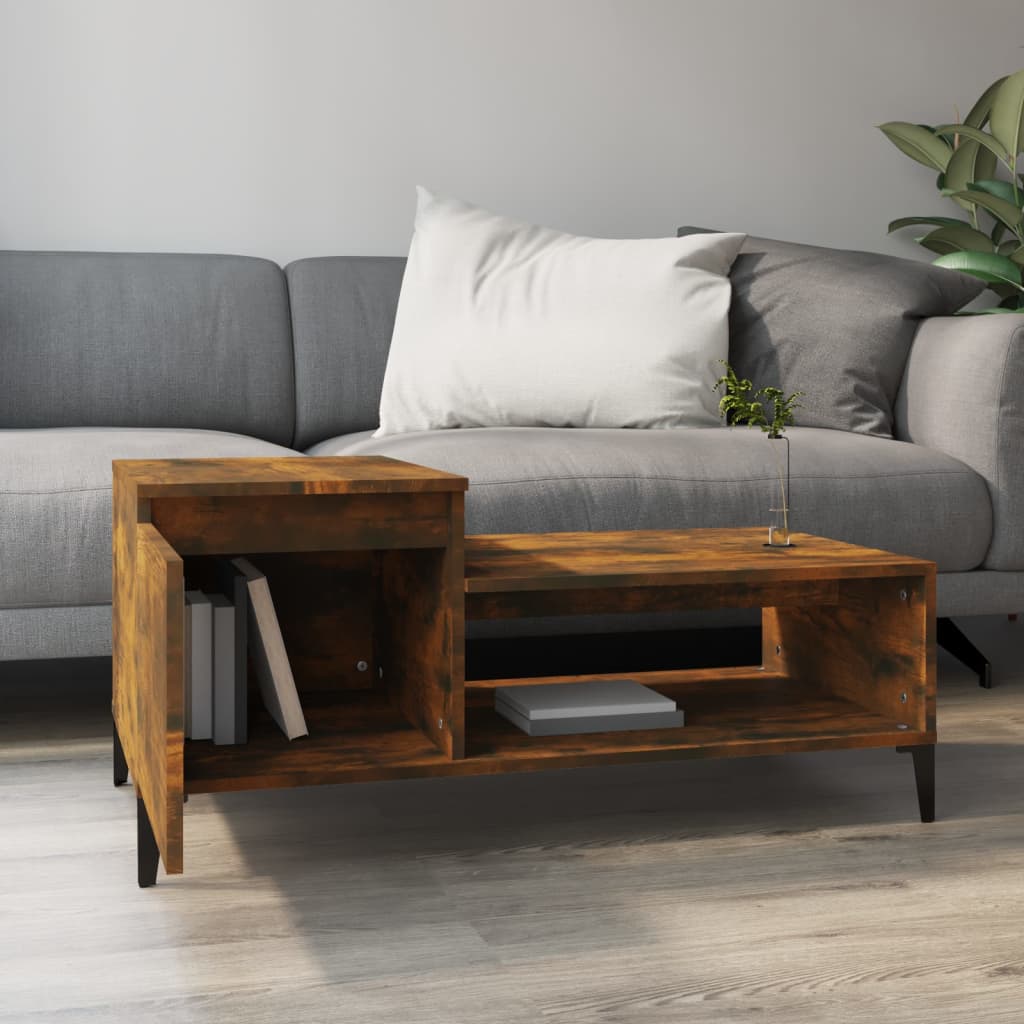 Salontafel 100x50x45 cm bewerkt hout gerookt eikenkleurig is nu te koop bij PeponiXL, paradijselijk wonen!