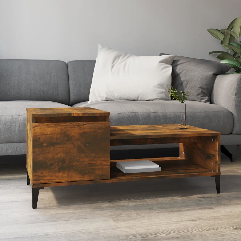Salontafel 100x50x45 cm bewerkt hout gerookt eikenkleurig is nu te koop bij PeponiXL, paradijselijk wonen!