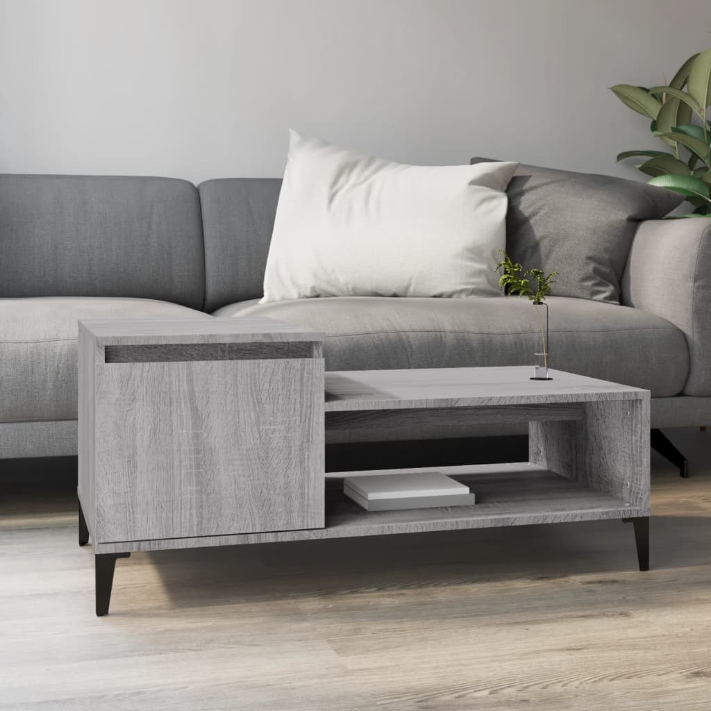 Salontafel 100x50x45 cm bewerkt hout grijs sonoma is nu te koop bij PeponiXL, paradijselijk wonen!