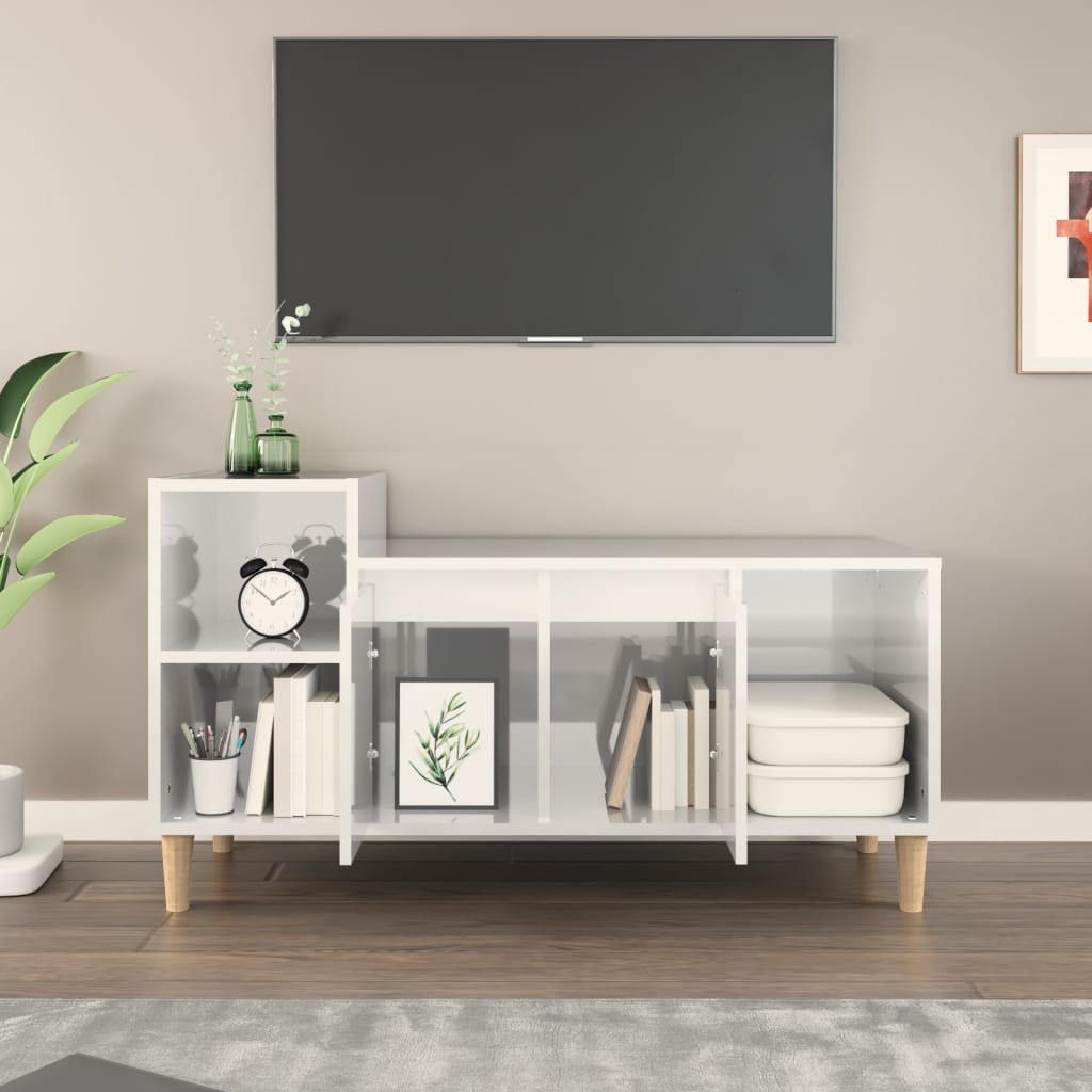 Tv-meubel 100x35x55 cm bewerkt hout hoogglans wit is nu te koop bij PeponiXL, paradijselijk wonen!