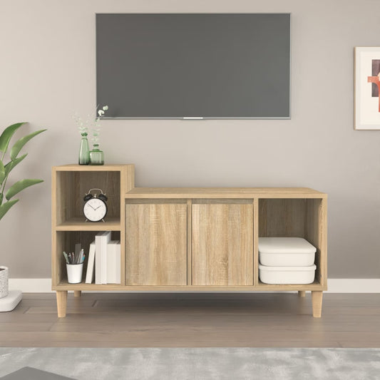 Tv-meubel 100x35x55 cm bewerkt hout sonoma eikenkleurig is nu te koop bij PeponiXL, paradijselijk wonen!