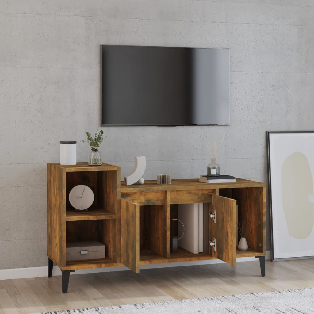 Tv-meubel 100x35x55 cm bewerkt hout gerookt eikenkleurig is nu te koop bij PeponiXL, paradijselijk wonen!