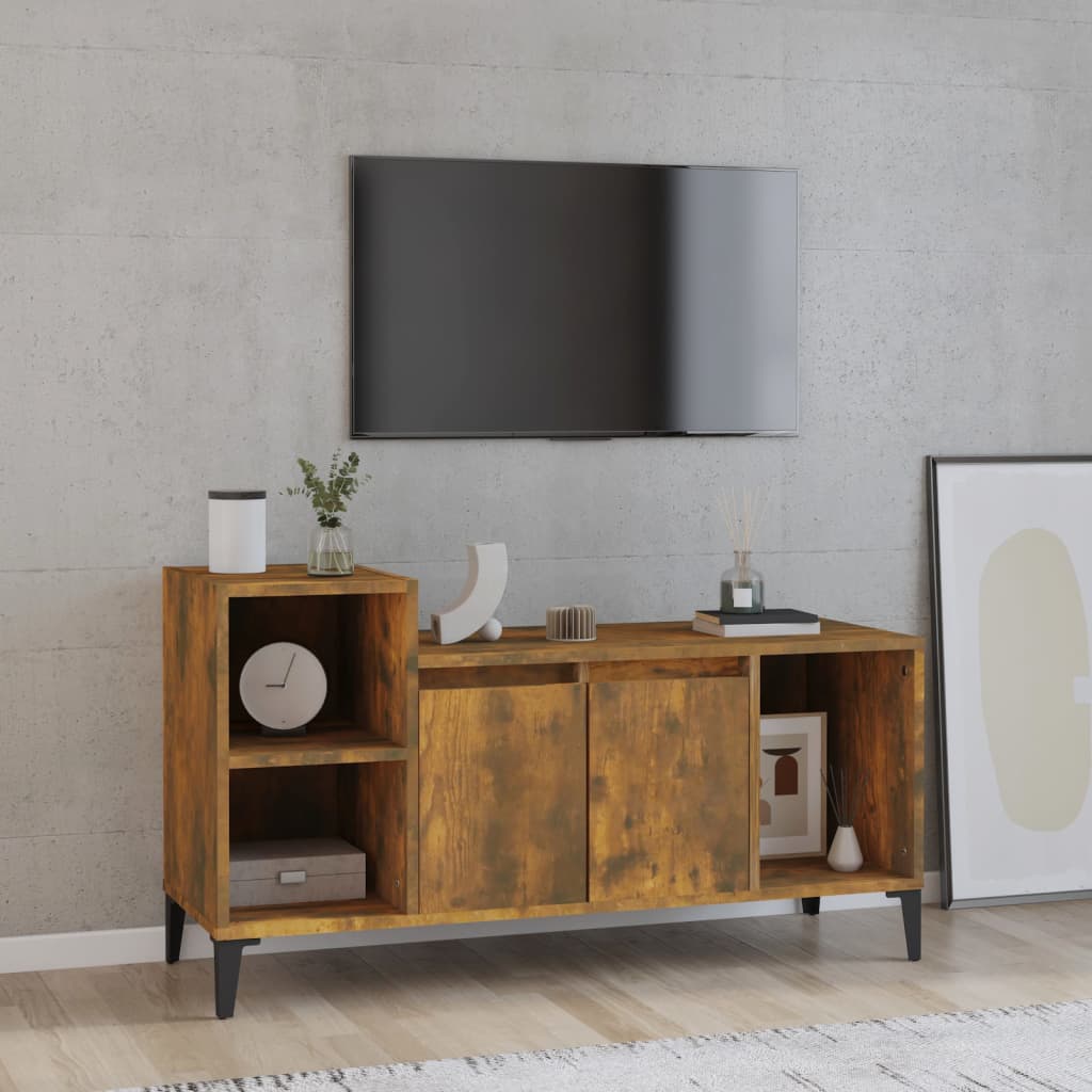 Tv-meubel 100x35x55 cm bewerkt hout gerookt eikenkleurig is nu te koop bij PeponiXL, paradijselijk wonen!
