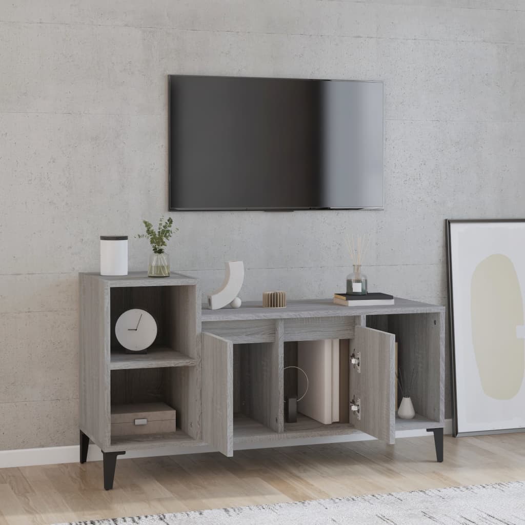 Tv-meubel 100x35x55 cm bewerkt hout grijs sonoma eikenkleurig is nu te koop bij PeponiXL, paradijselijk wonen!