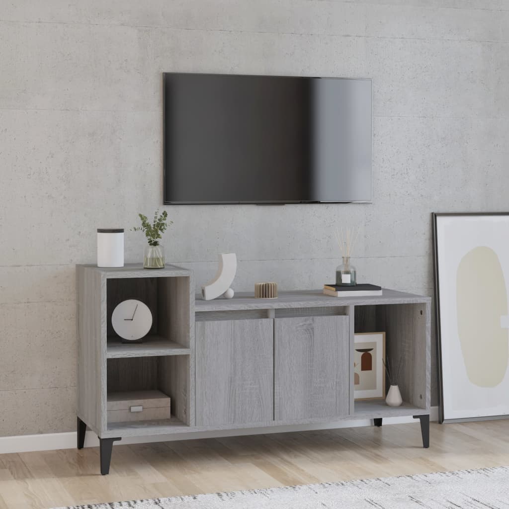 Tv-meubel 100x35x55 cm bewerkt hout grijs sonoma eikenkleurig is nu te koop bij PeponiXL, paradijselijk wonen!