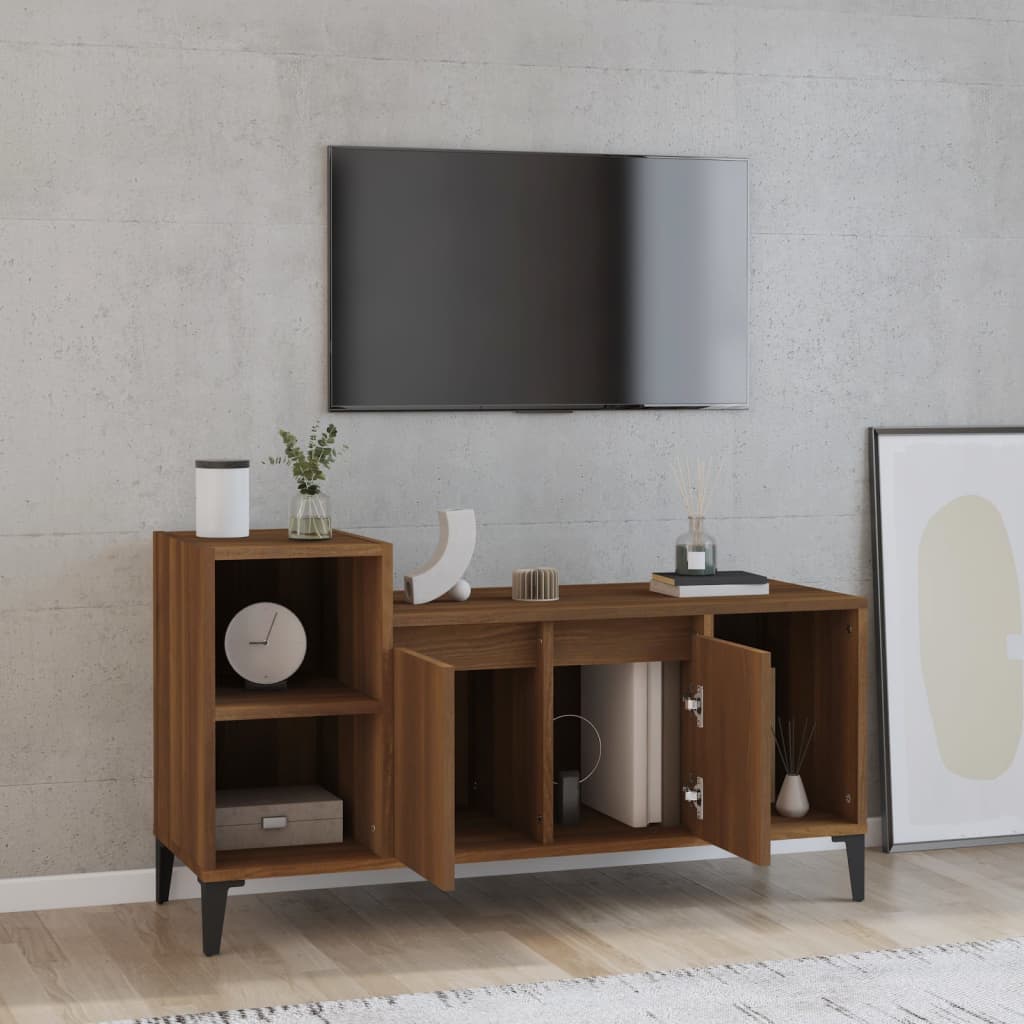 Tv-meubel 100x35x55 cm bewerkt hout bruin eikenkleur is nu te koop bij PeponiXL, paradijselijk wonen!