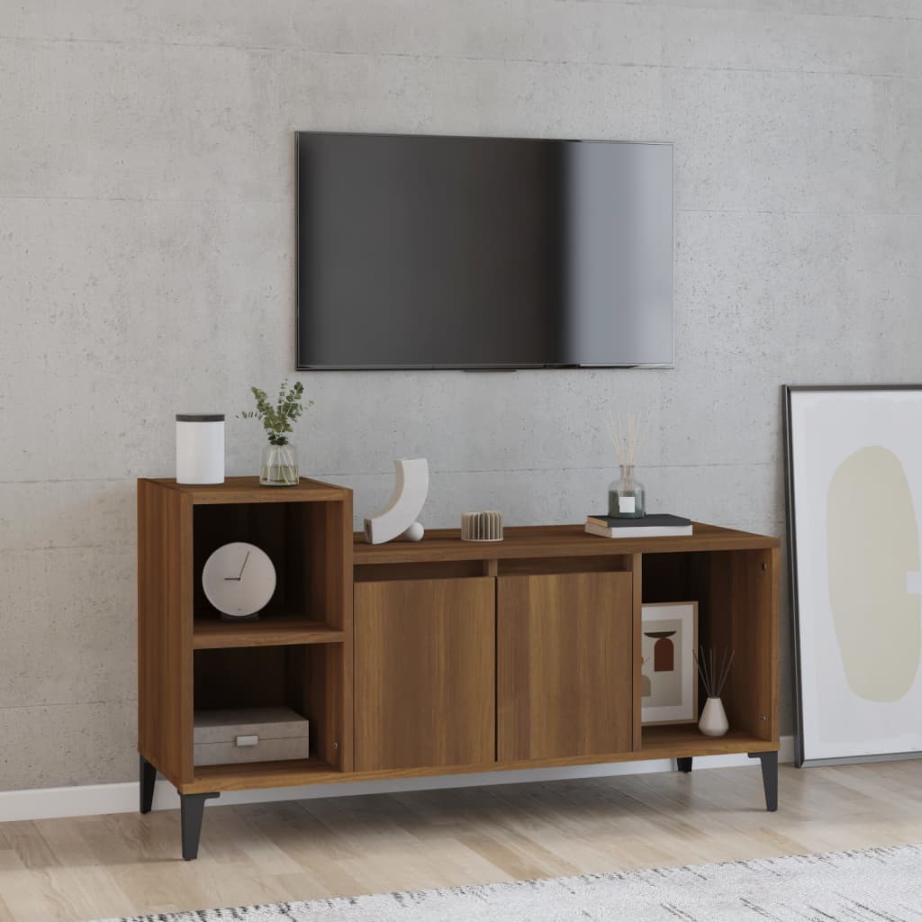 Tv-meubel 100x35x55 cm bewerkt hout bruin eikenkleur is nu te koop bij PeponiXL, paradijselijk wonen!