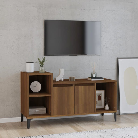 Tv-meubel 100x35x55 cm bewerkt hout bruin eikenkleur is nu te koop bij PeponiXL, paradijselijk wonen!