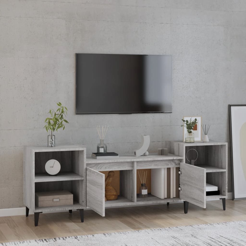 Tv-meubel 160x35x55 cm bewerkt hout grijs sonoma eikenkleurig is nu te koop bij PeponiXL, paradijselijk wonen!