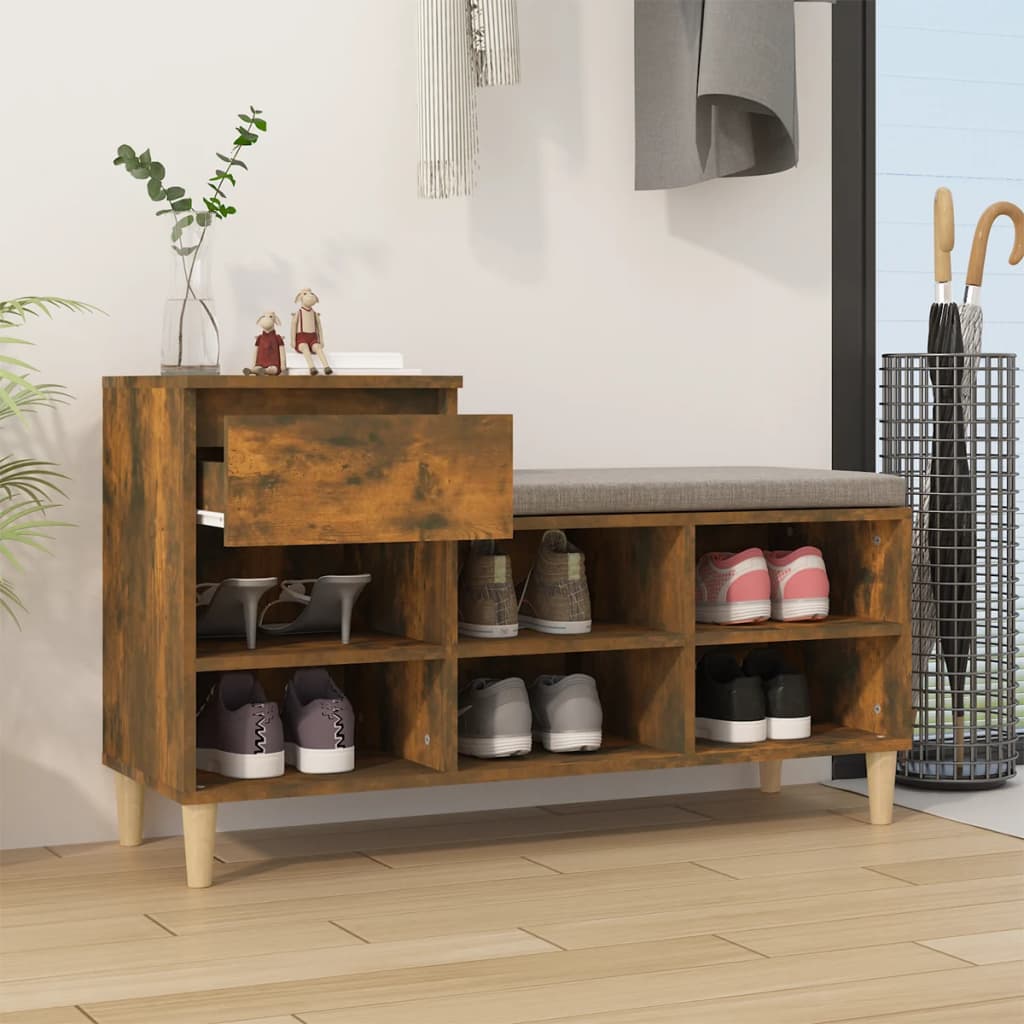 Schoenenkast 102x36x60 cm bewerkt hout gerookt eikenkleurig is nu te koop bij PeponiXL, paradijselijk wonen!