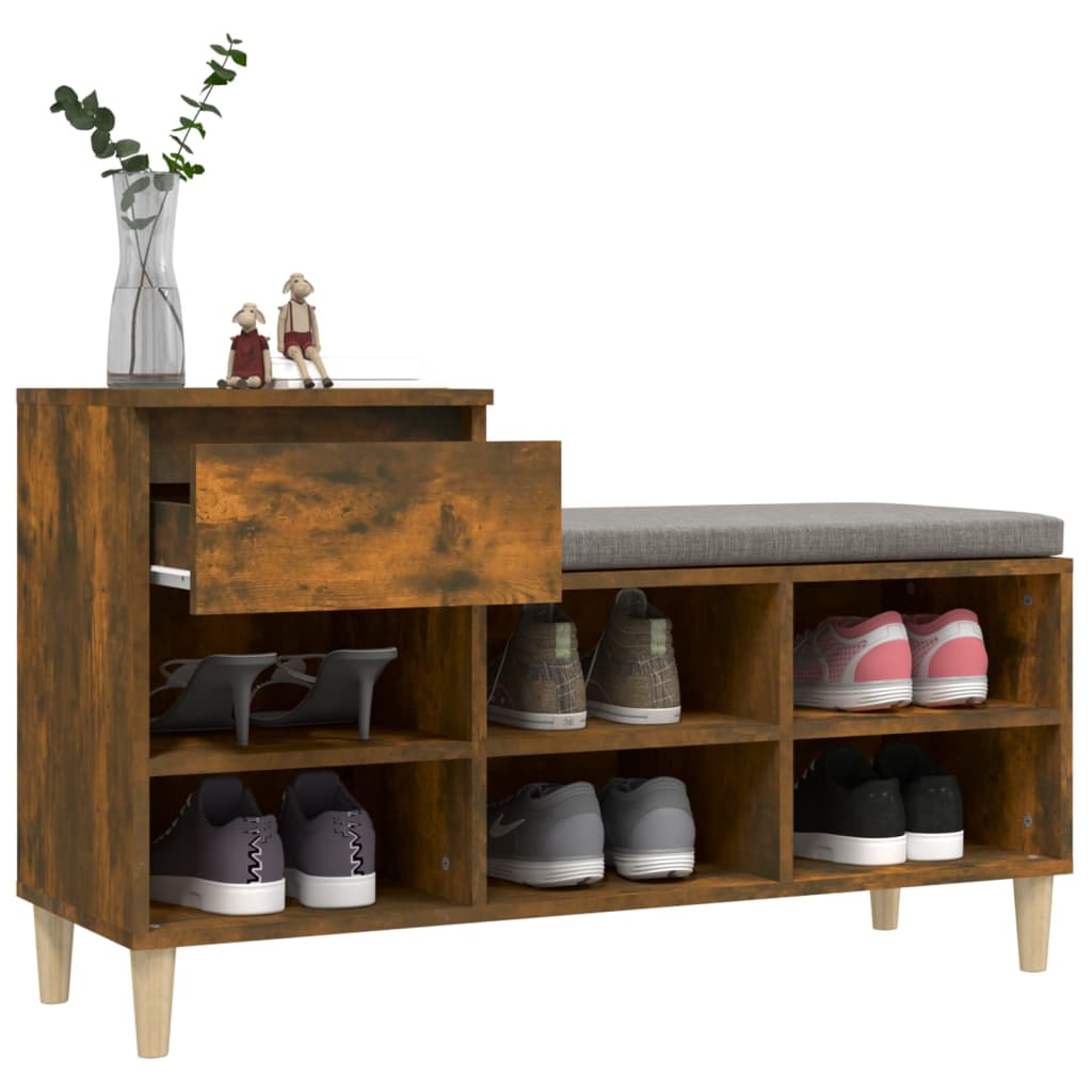 Schoenenkast 102x36x60 cm bewerkt hout gerookt eikenkleurig is nu te koop bij PeponiXL, paradijselijk wonen!