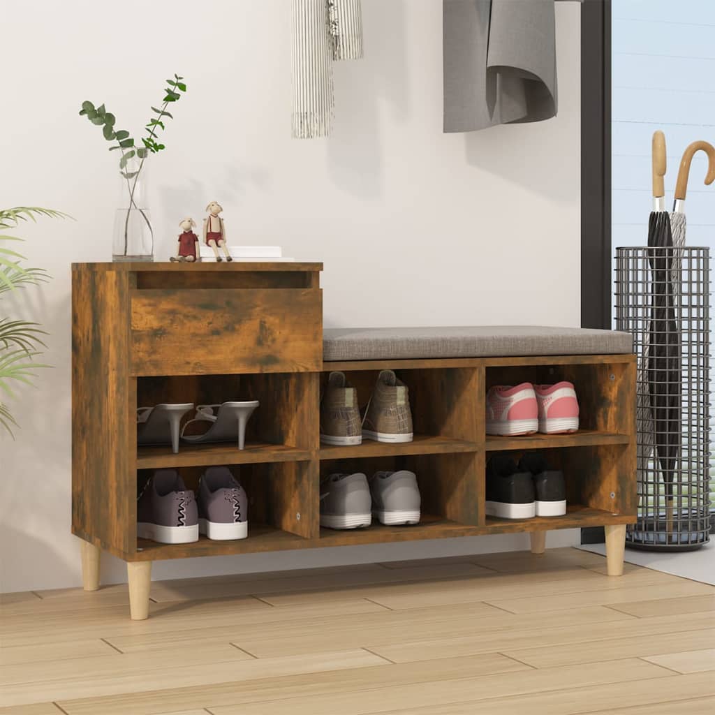 Schoenenkast 102x36x60 cm bewerkt hout gerookt eikenkleurig is nu te koop bij PeponiXL, paradijselijk wonen!