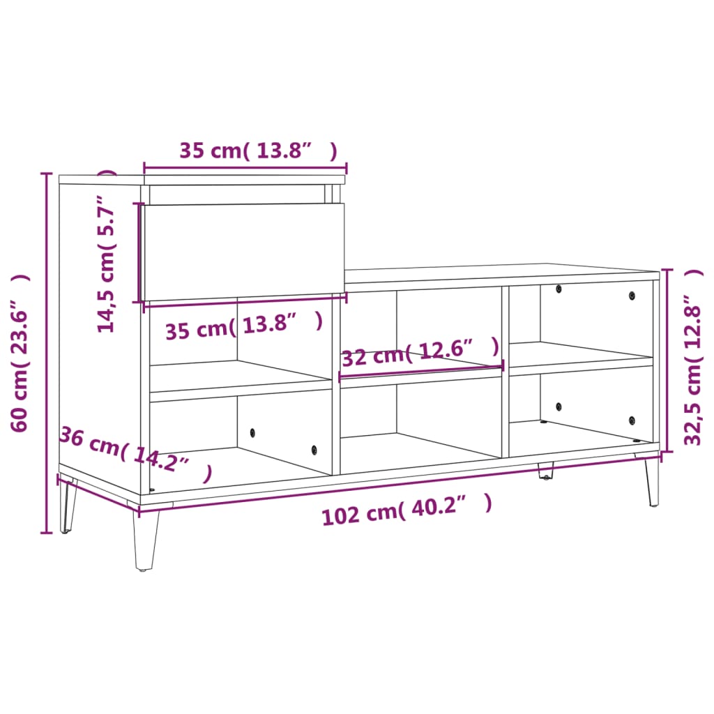 Schoenenkast 102x36x60 cm bewerkt hout wit is nu te koop bij PeponiXL, paradijselijk wonen!