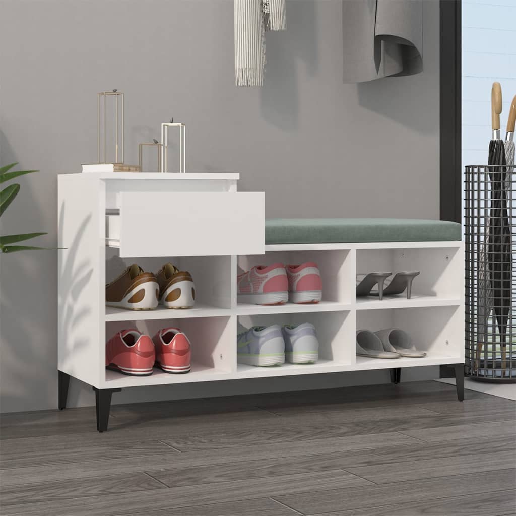 Schoenenkast 102x36x60 cm bewerkt hout hoogglans wit is nu te koop bij PeponiXL, paradijselijk wonen!