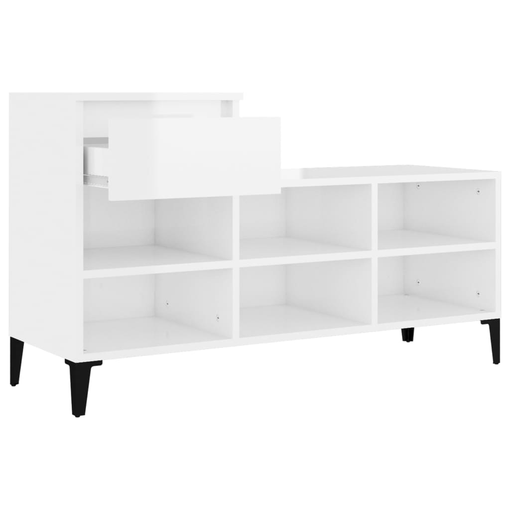 Schoenenkast 102x36x60 cm bewerkt hout hoogglans wit is nu te koop bij PeponiXL, paradijselijk wonen!