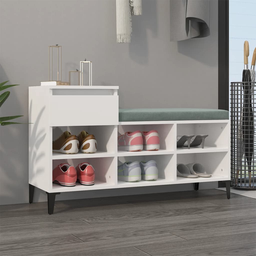 Schoenenkast 102x36x60 cm bewerkt hout hoogglans wit is nu te koop bij PeponiXL, paradijselijk wonen!