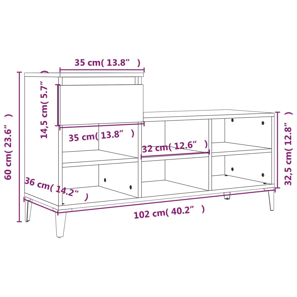 Schoenenkast 102x36x60 cm bewerkt hout gerookt eikenkleurig is nu te koop bij PeponiXL, paradijselijk wonen!