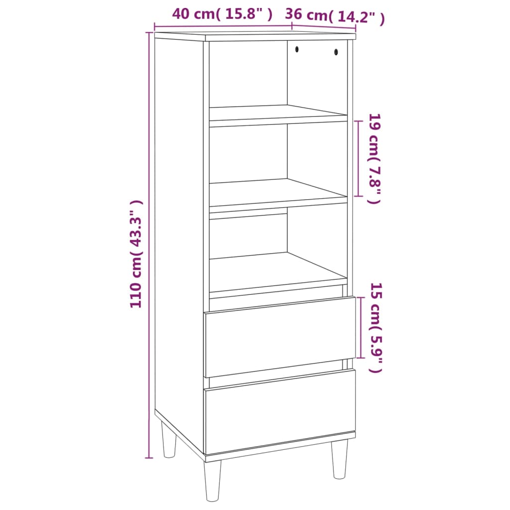 Hoge kast 40x36x110 cm bewerkt hout grijs sonoma is nu te koop bij PeponiXL, paradijselijk wonen!