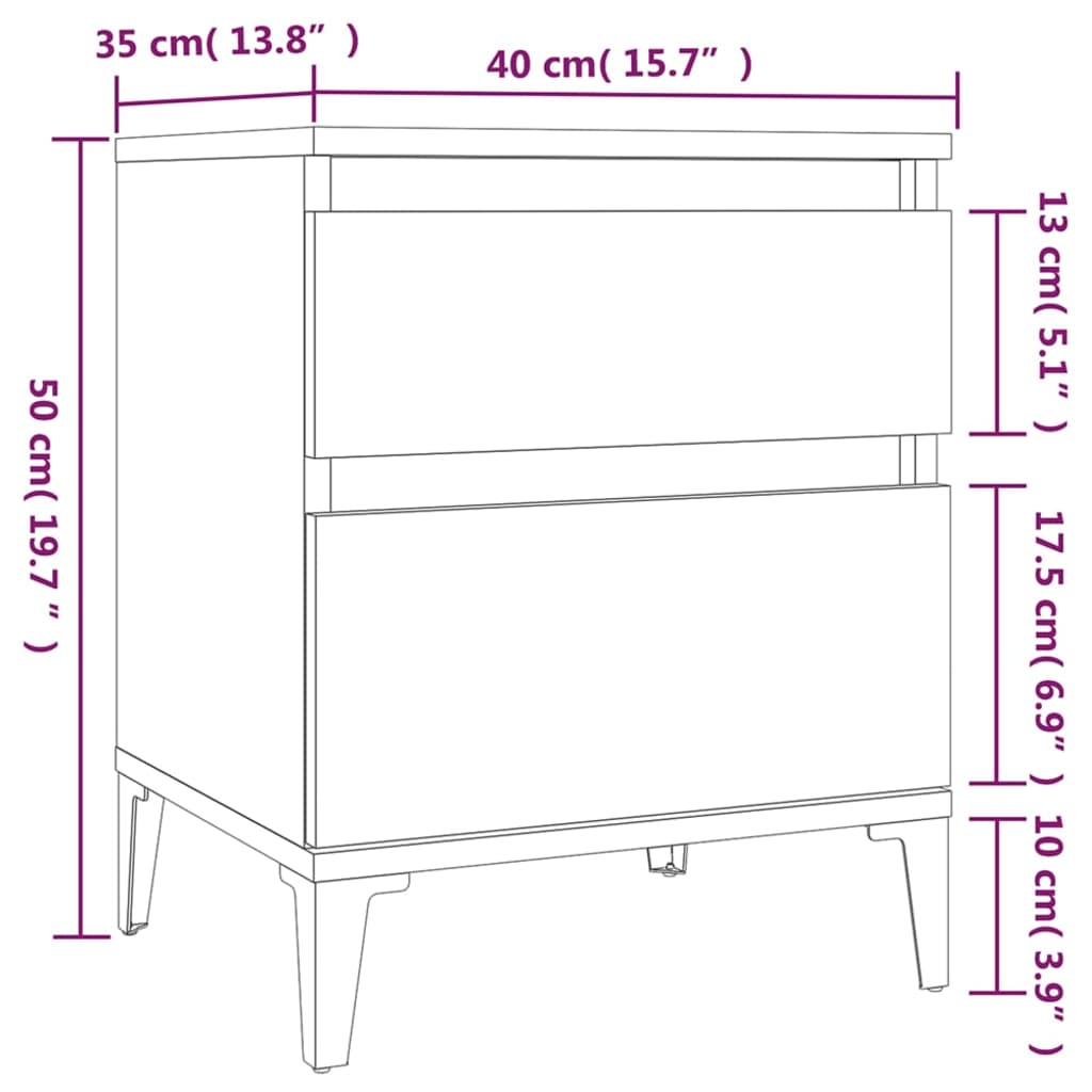 Nachtkastjes 2 st 40x35x50 cm grijs sonoma eikenkleurig is nu te koop bij PeponiXL, paradijselijk wonen!