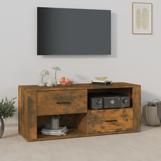 Tv-meubel 100x35x40 cm bewerkt hout gerookt eikenkleurig is nu te koop bij PeponiXL, paradijselijk wonen!