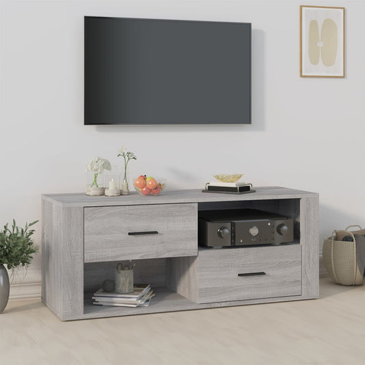 Tv-meubel 100x35x40 cm bewerkt hout grijs sonoma eikenkleurig is nu te koop bij PeponiXL, paradijselijk wonen!
