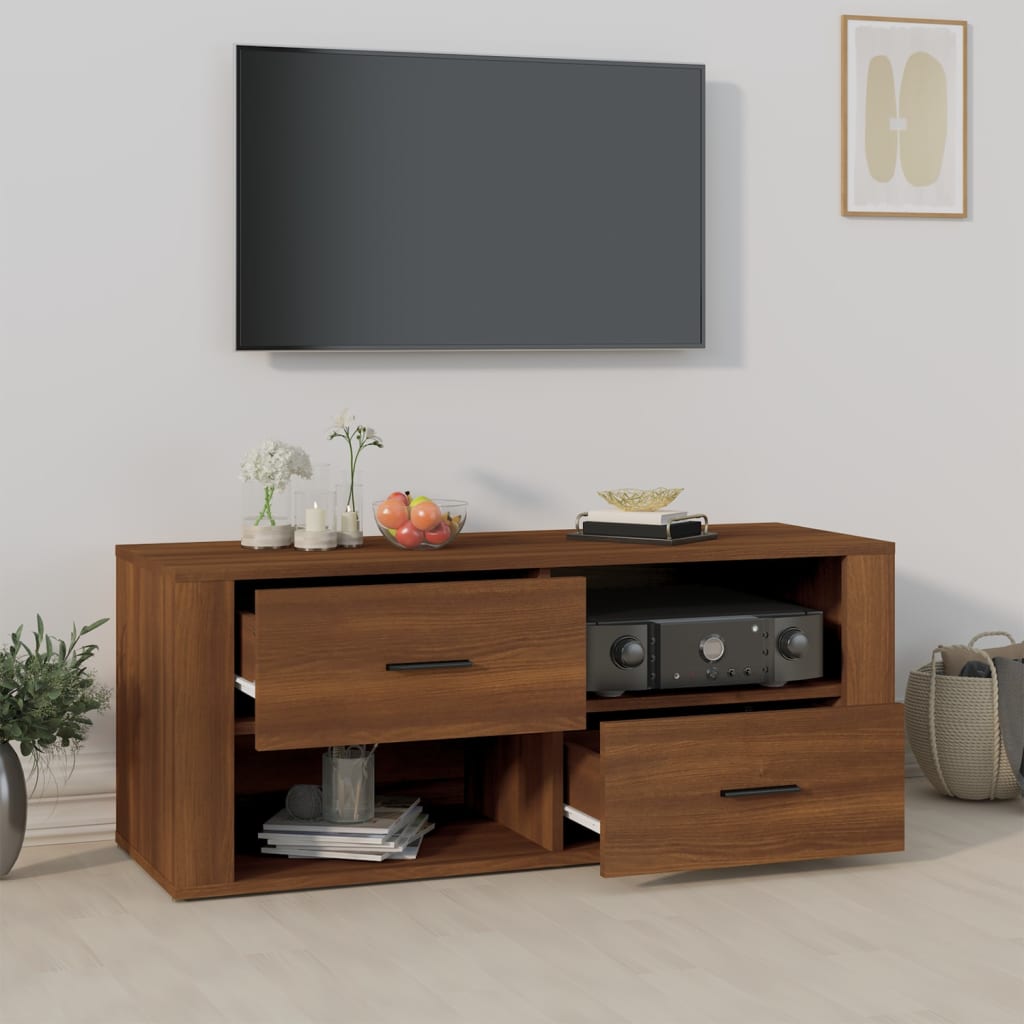 Tv-meubel 100x35x40 cm bewerkt hout bruin eikenkleur is nu te koop bij PeponiXL, paradijselijk wonen!