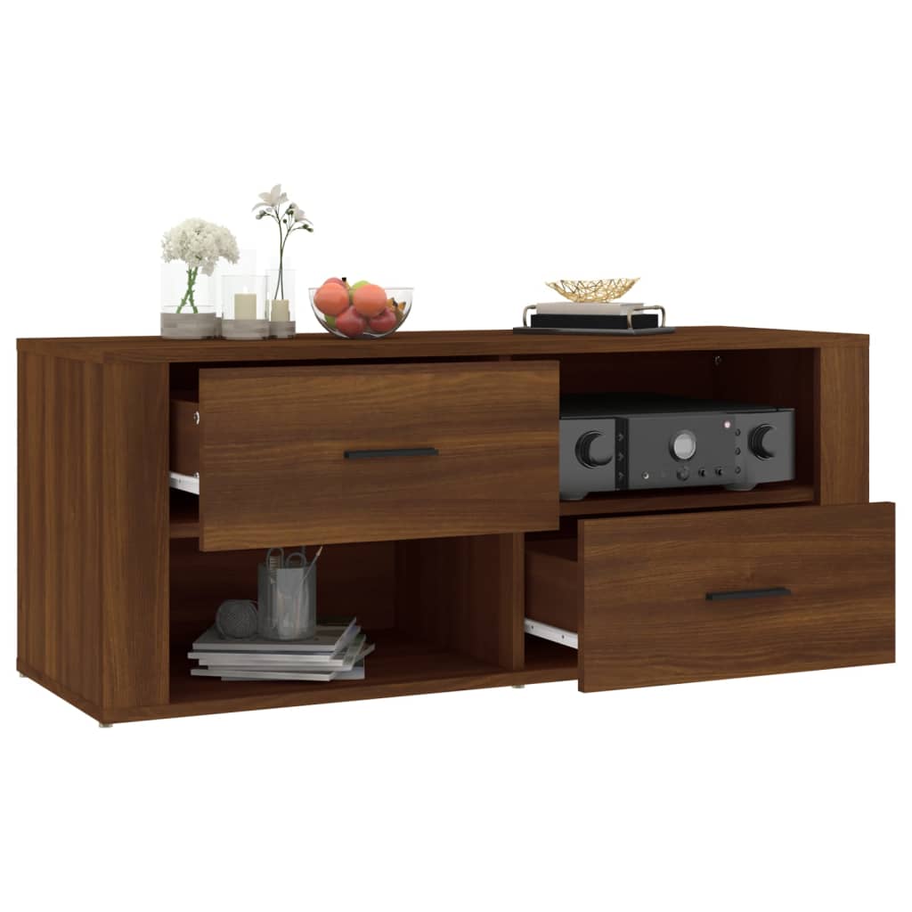 Tv-meubel 100x35x40 cm bewerkt hout bruin eikenkleur is nu te koop bij PeponiXL, paradijselijk wonen!